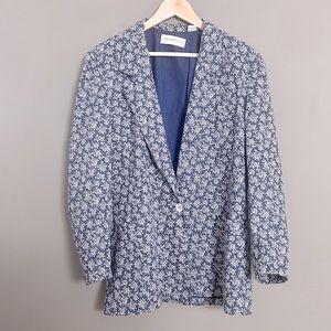 Vintage Liz Claiborne collection floral blazer navy